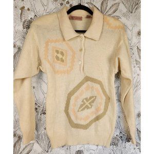 Henry Grethel Cream & Pink Lamb's Wool Angora Sweater XS